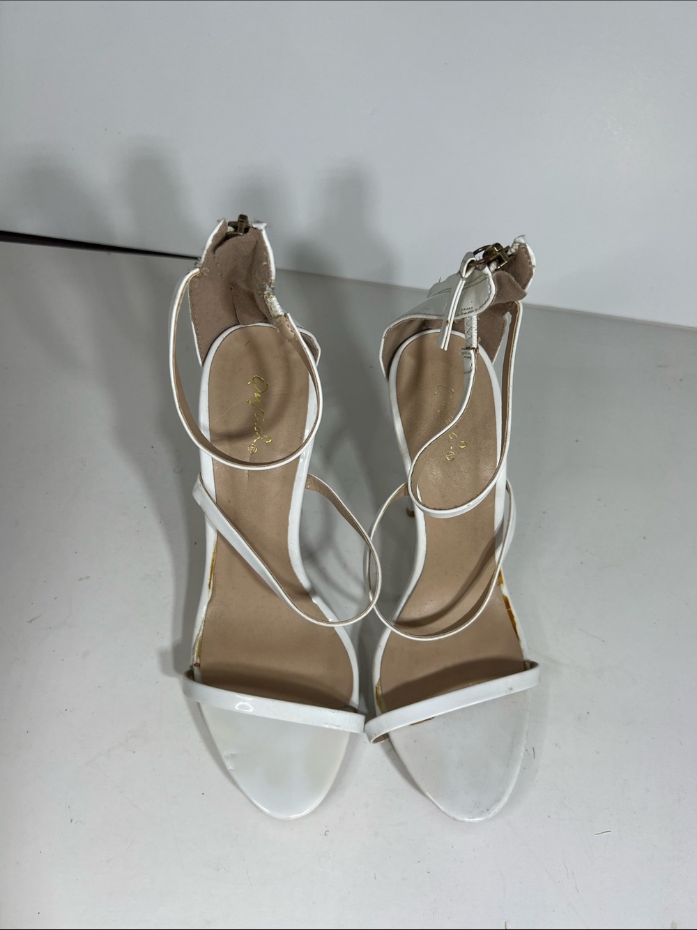 Qupid White Strappy Ankle Tie High Heel Sandals
